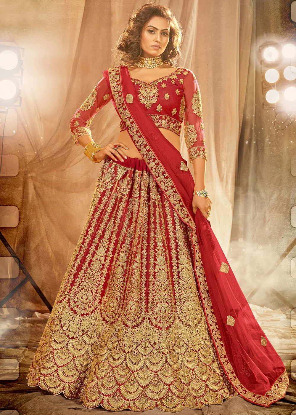 Red Bridal Embroidered Net Lehenga Choli