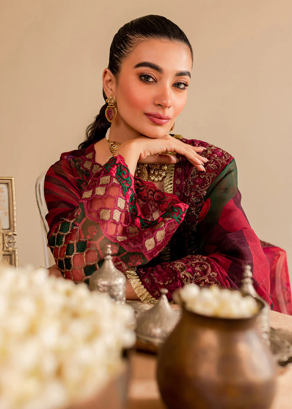 Red Chiffon Suit - Vasal Formals ’23 By Charizma | VSL-08 - Image 2