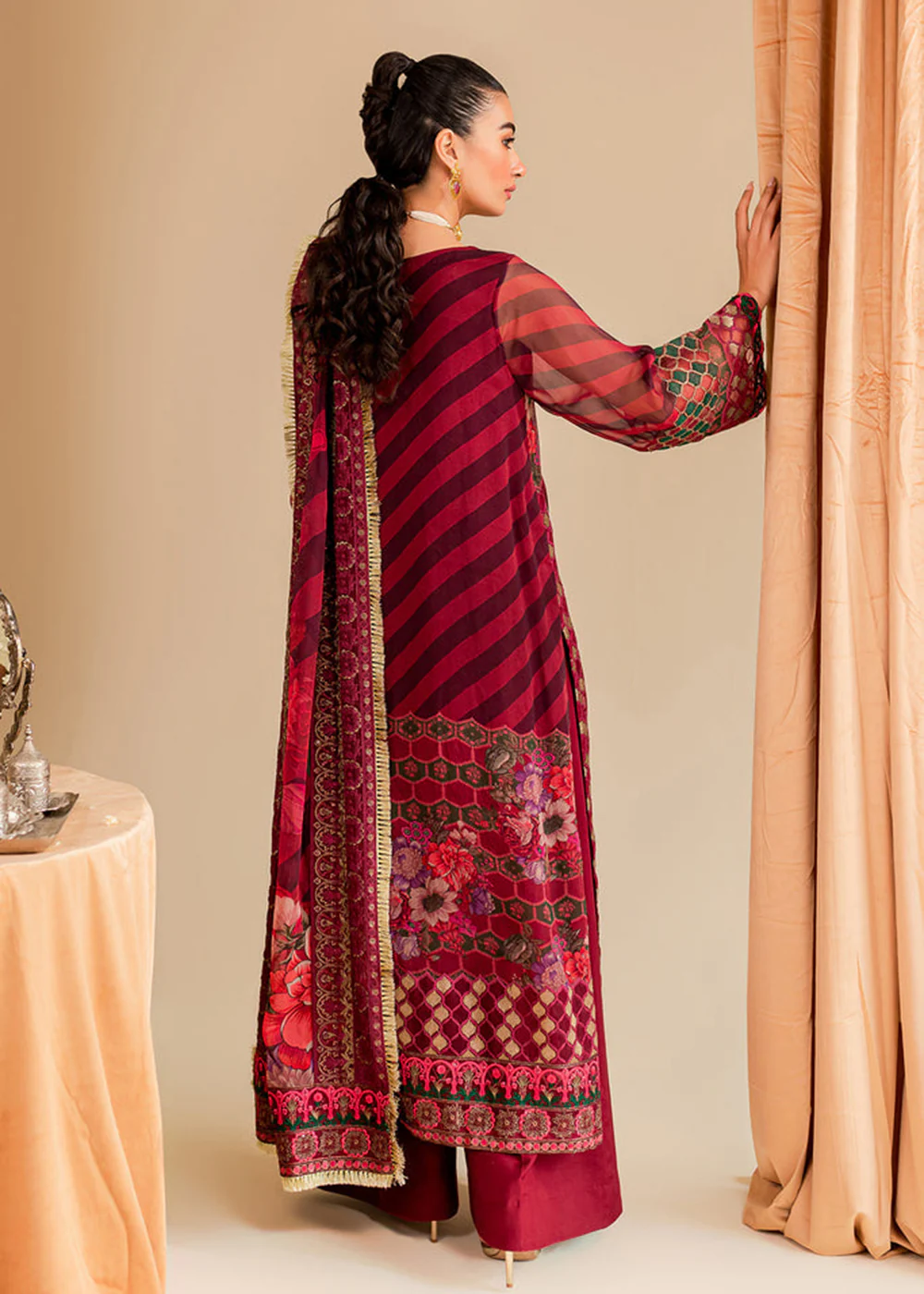 Red Chiffon Suit - Vasal Formals ’23 By Charizma | VSL-08 - Image 3