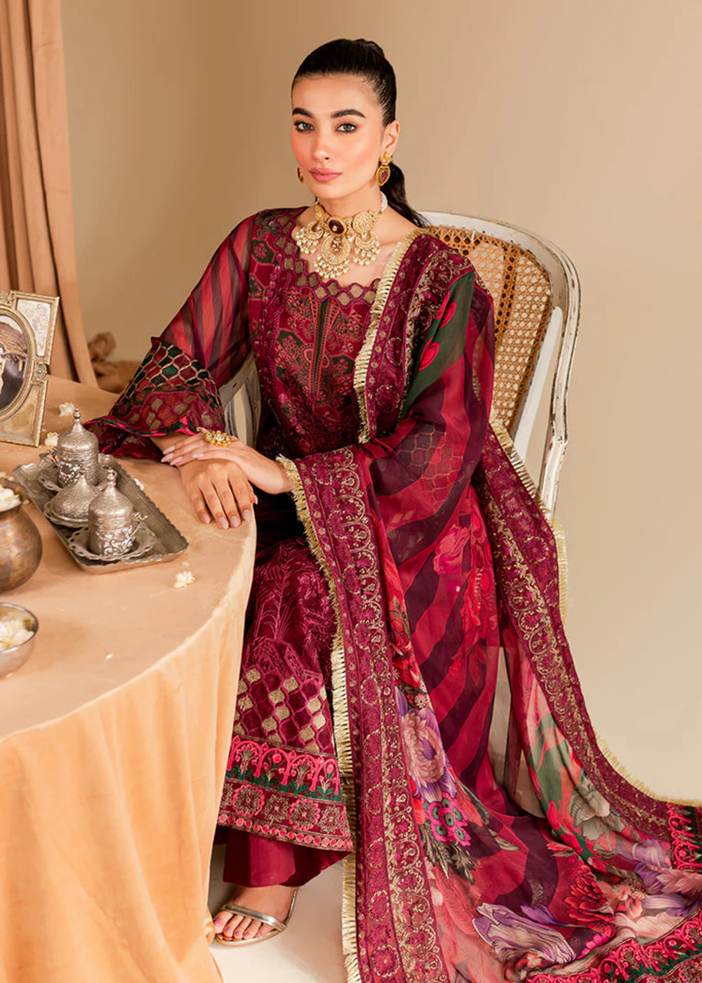 Red Chiffon Suit - Vasal Formals ’23 By Charizma | VSL-08 - Image 4