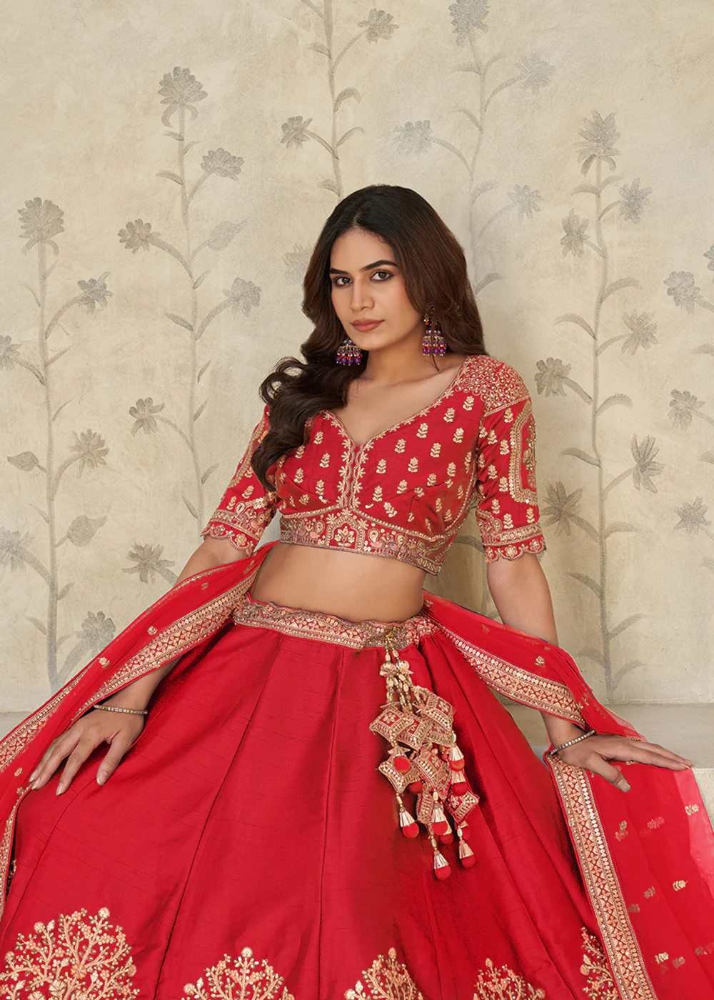 Red Elephant Zari Embroidered Bridal Lehenga Choli - Image 5