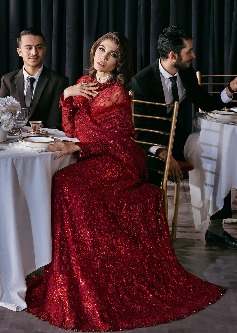 Red Embroidered Long Suit - Afrozeh Luxury Starlet Collection '23 - Nirvana - Image 5