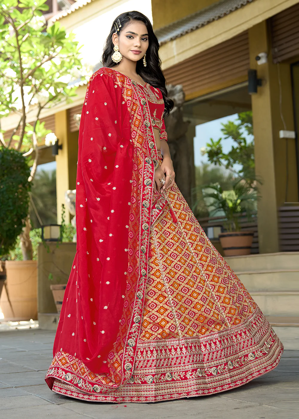Red Heavy Embroidered Wedding Designer Lehenga Choli - Image 4