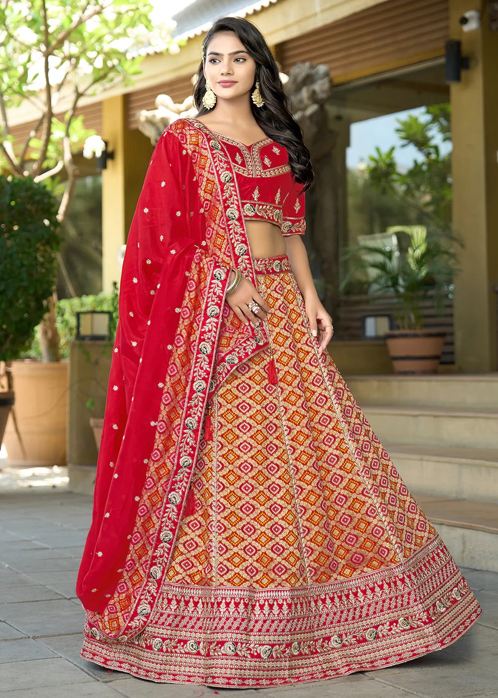 Red Heavy Embroidered Wedding Designer Lehenga Choli - Image 5