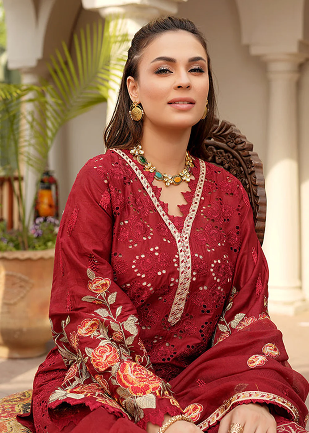 Red Lawn Dress - Bahaar Luxury Lawn '23 by Mariyam's - Leelah B-1012 - Image 7