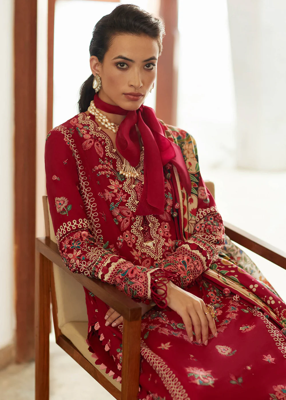 Red Lawn Suit - Elan - Luxury Lawn '23 - AALIA-EL23-08A - Image 3