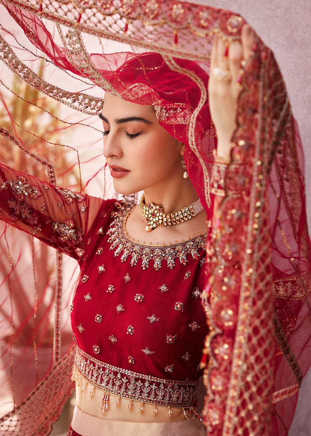 Red Lehenga Choli | Emaan Adeel | Mirha Wedding Edition '23 | MH-203 - Image 4
