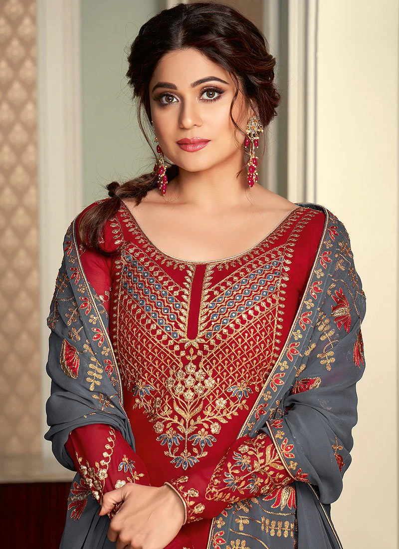 Red Lehenga Suit featuring Shamita Shetty - Image 2