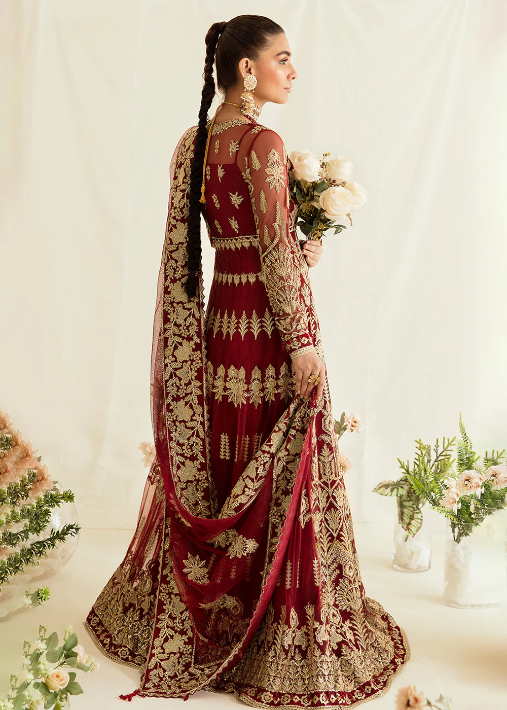 Red Pakistani Maxi Dress | Ayzel | Fleur De Lis Formals’23 | Tresor - Image 3