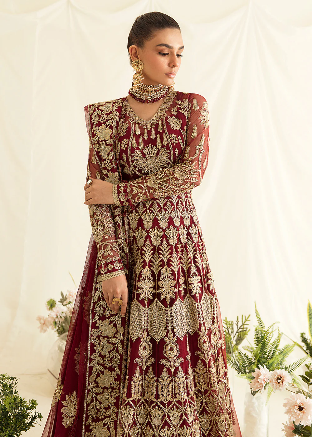 Red Pakistani Maxi Dress | Ayzel | Fleur De Lis Formals’23 | Tresor - Image 4