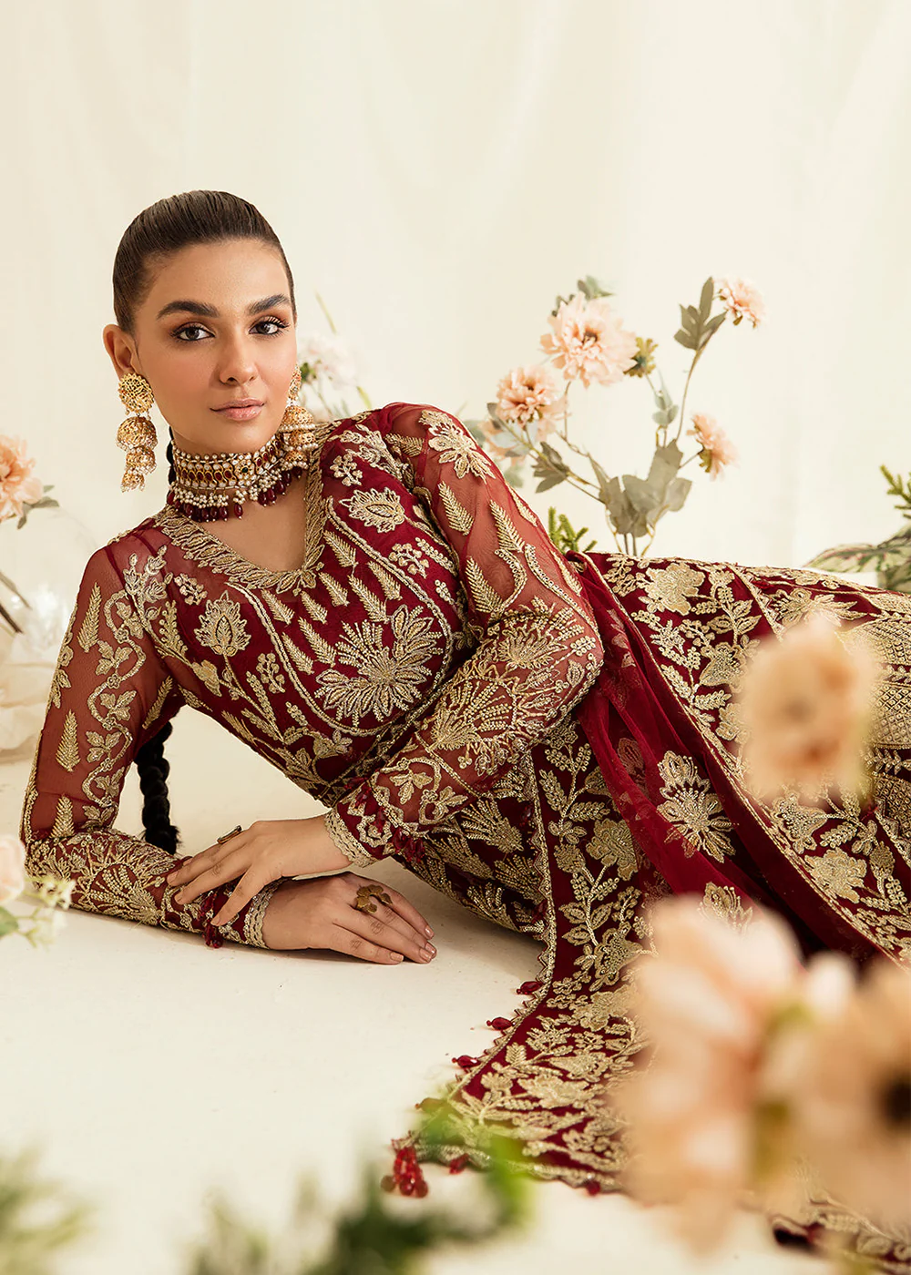 Red Pakistani Maxi Dress | Ayzel | Fleur De Lis Formals’23 | Tresor - Image 5