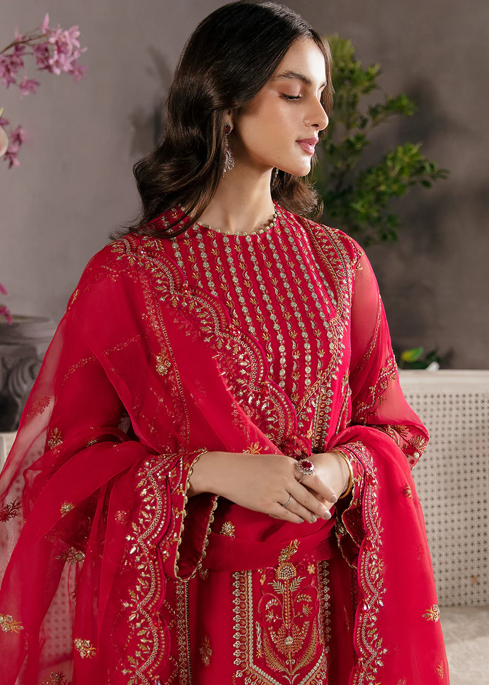 Red Pakistani Salwar Suit - Afrozeh La Fuchsia Formals '23 - Carmine - Image 2