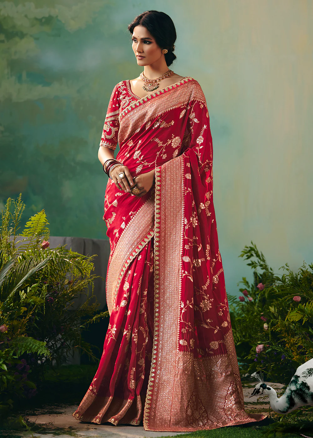 Red Premium Dola Viscose Silk Wedding Wear Saree