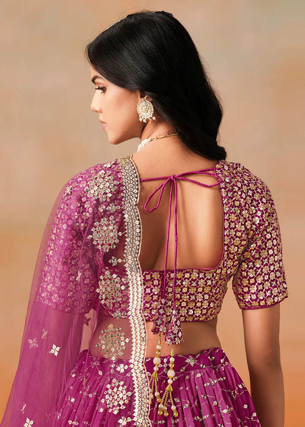 Red Sequins & Zari Embroidered Wedding Lehenga Choli - Image 6