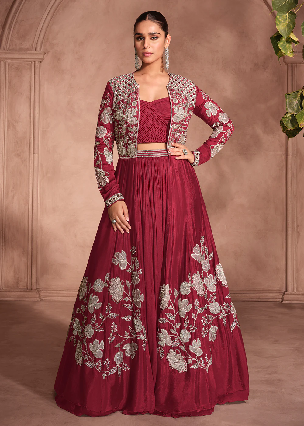 Red Shrug Style Designer Lehenga Choli