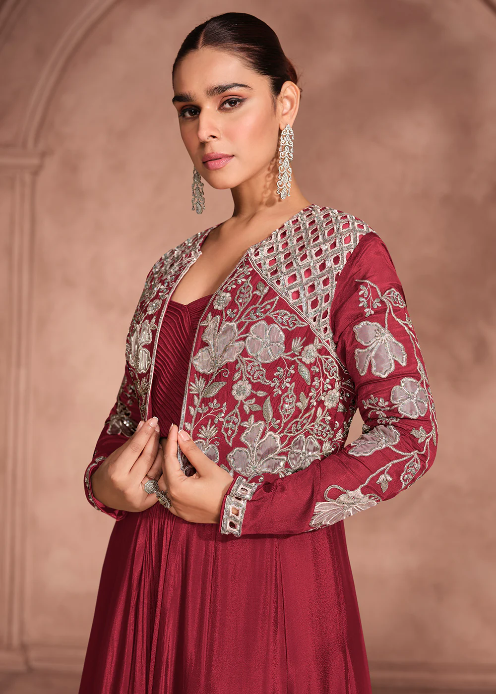 Red Shrug Style Designer Lehenga Choli - Image 2