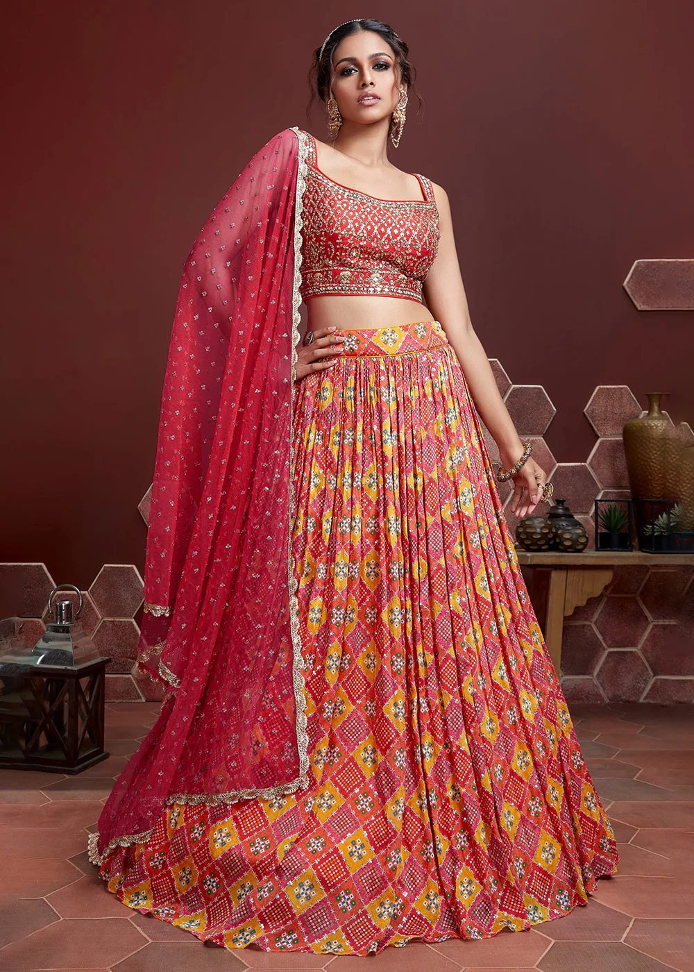 Red Silk Embroidered Festive Party Wear Lehenga Choli