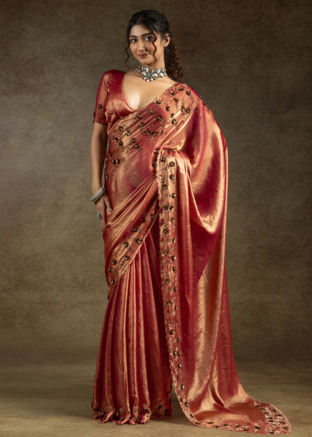 Red Zarkan Work Embroidered Designer Party Wear Saree