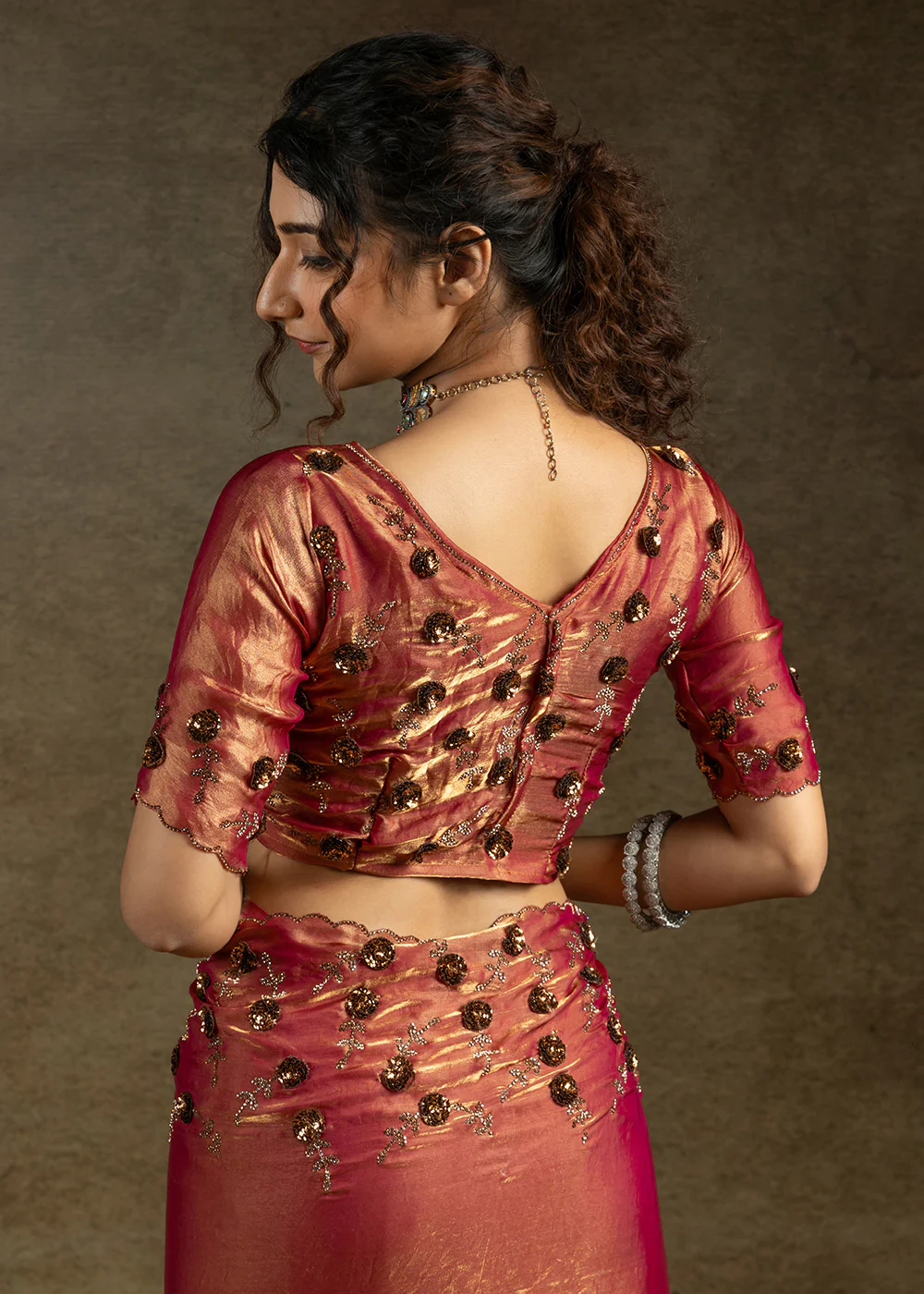 Red Zarkan Work Embroidered Designer Party Wear Saree - Image 5