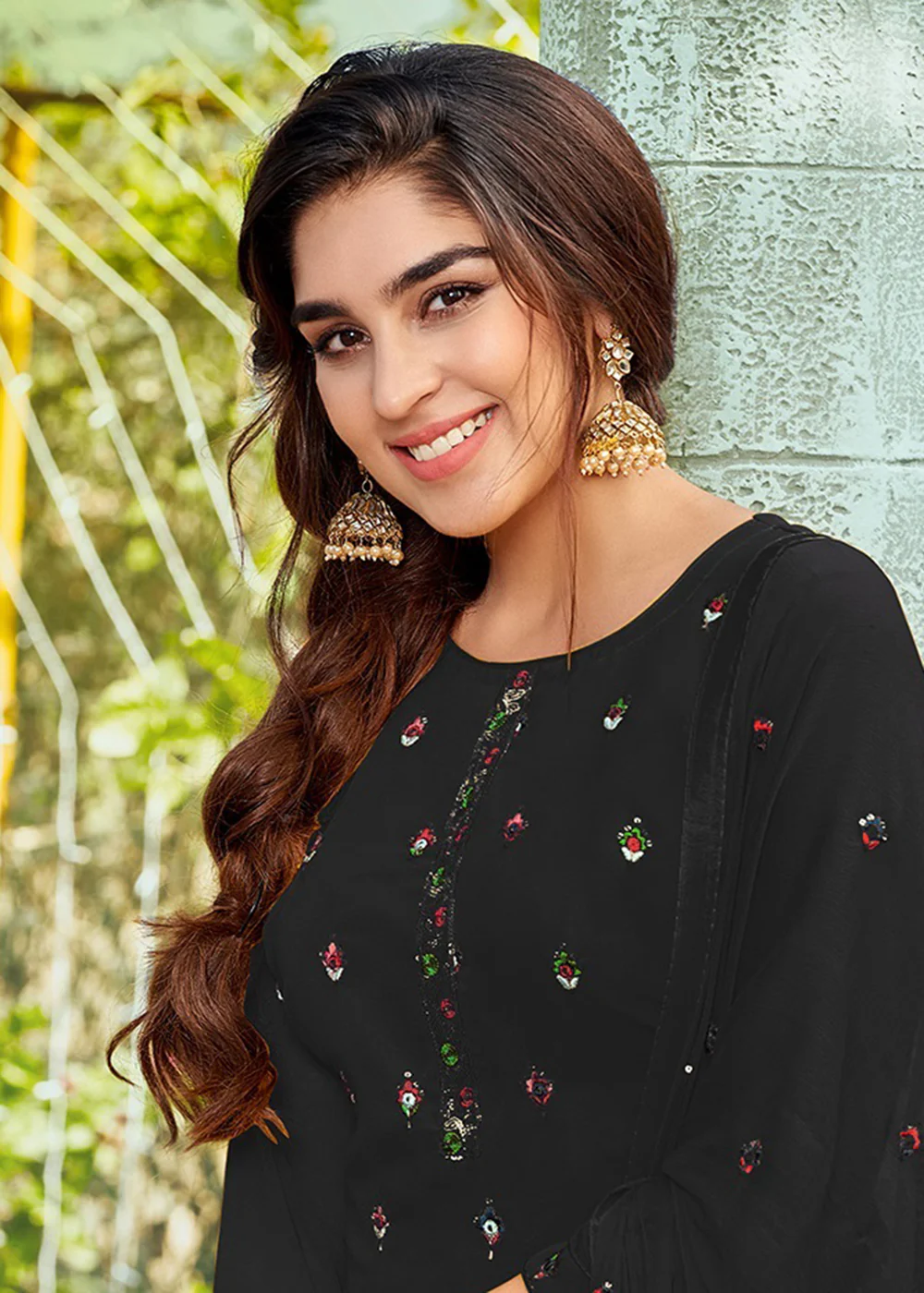 Riveting Black Punjabi Style Embroidered Georgette Patiala Suit - Image 2