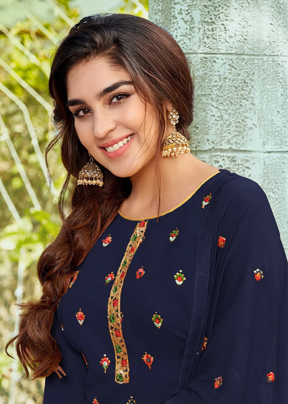 Riveting Blue Punjabi Style Embroidered Georgette Patiala Suit - Image 2