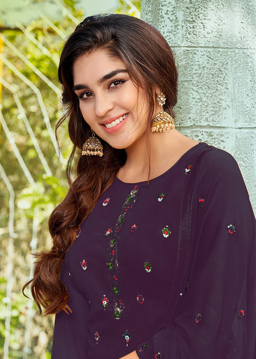 Riveting Purple Punjabi Style Embroidered Georgette Patiala Suit - Image 2