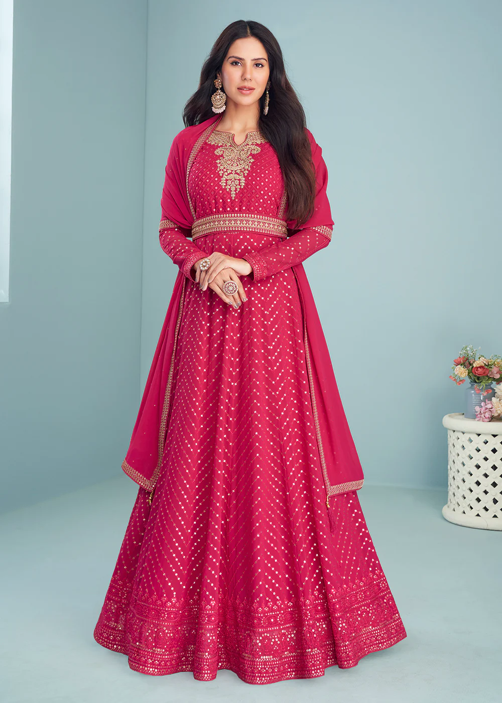 Riveting Rani Pink Wedding Wear Designer Anarkali Suit