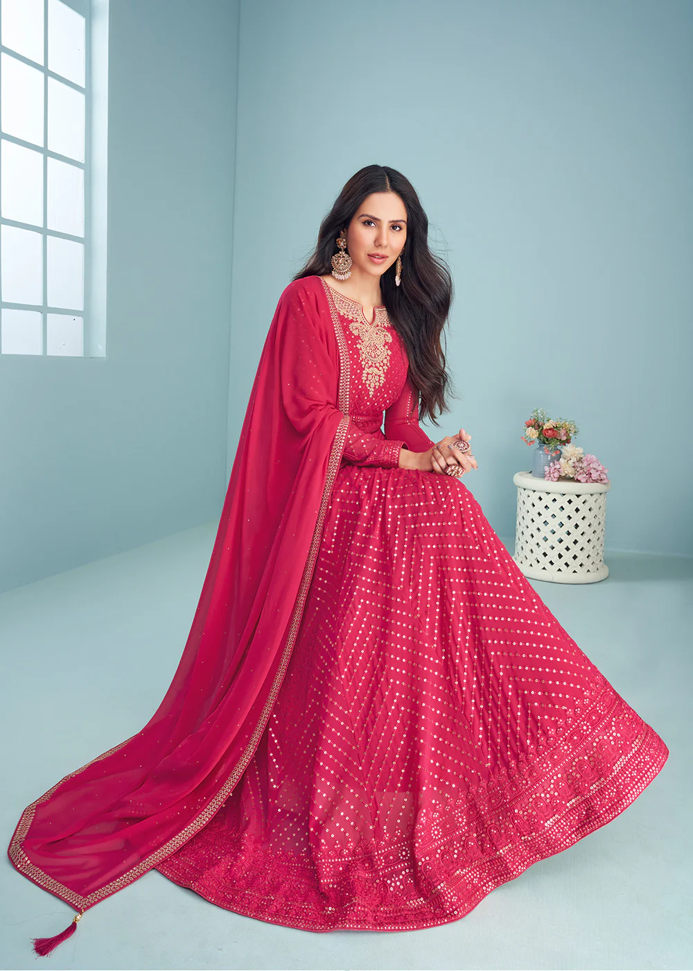 Riveting Rani Pink Wedding Wear Designer Anarkali Suit - Image 3