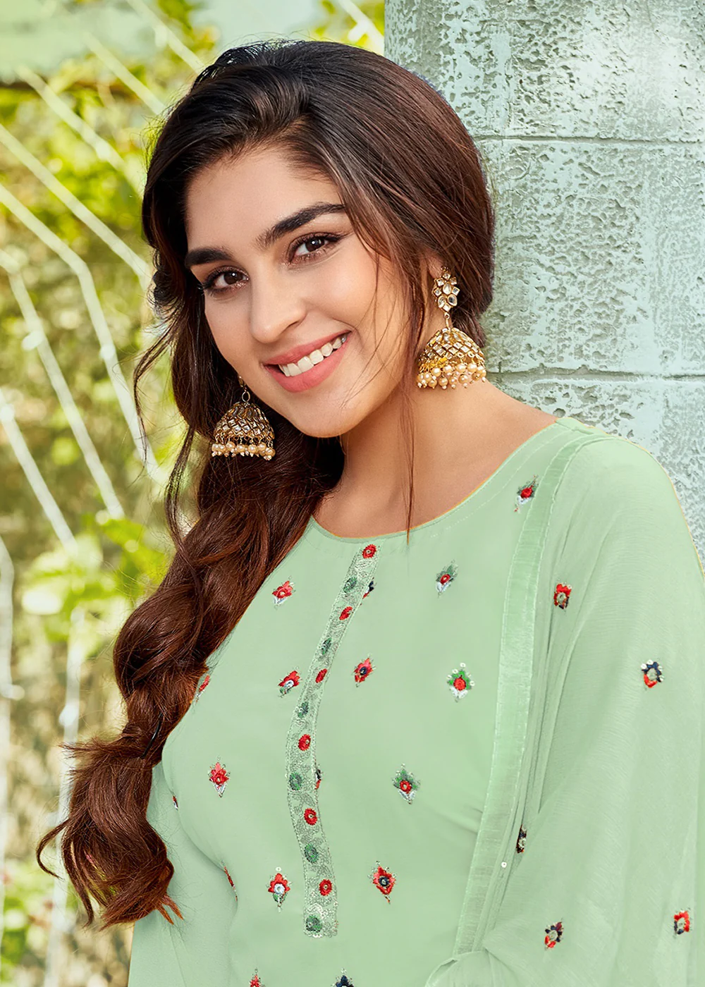 Riveting Sea Green Punjabi Style Embroidered Georgette Patiala Suit - Image 2