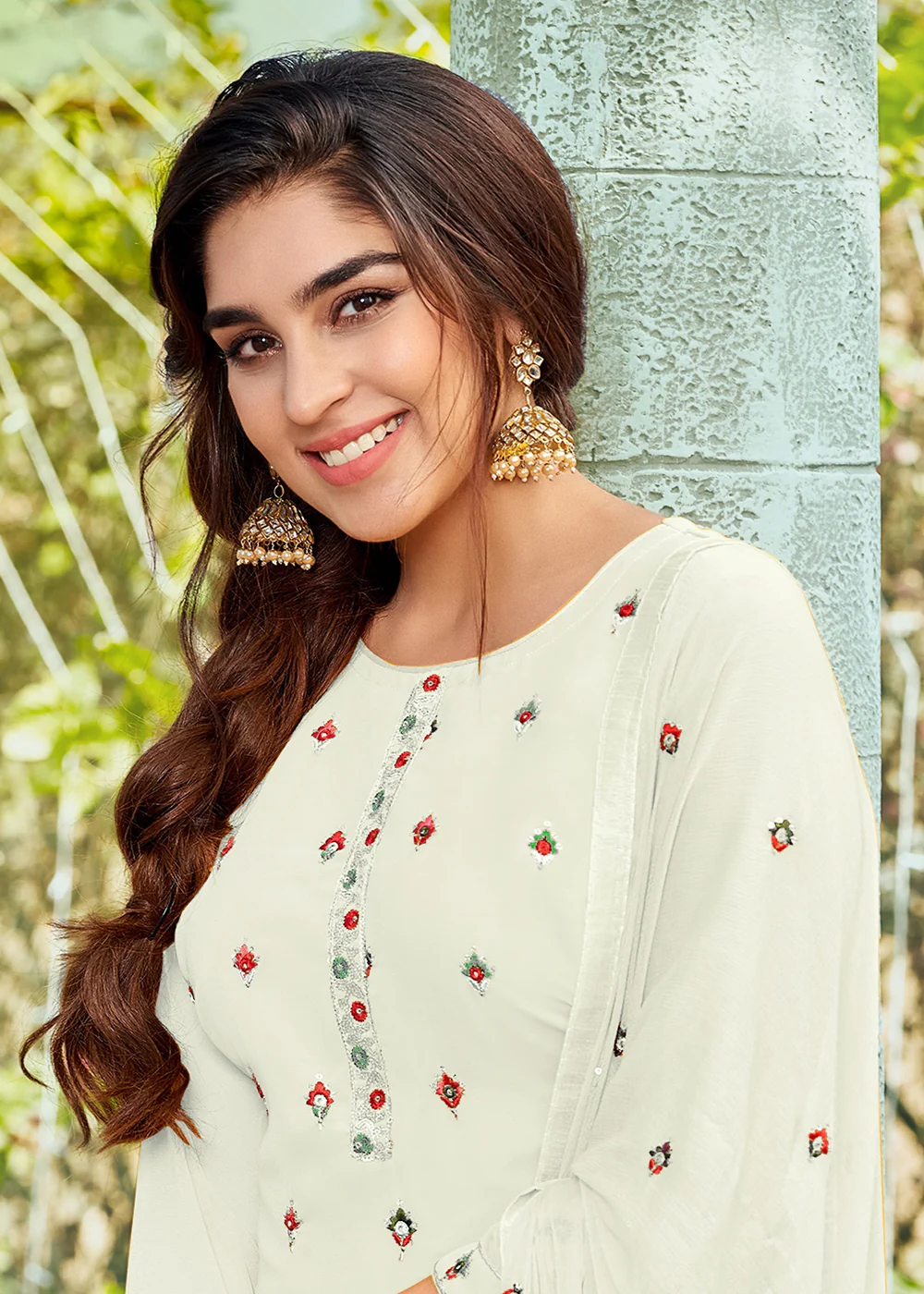 Riveting White Punjabi Style Embroidered Georgette Patiala Suit - Image 2