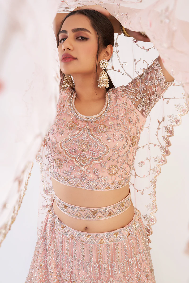 Rose Gold Designer Bridal Heavy Embroidered Lehenga Choli - Image 2