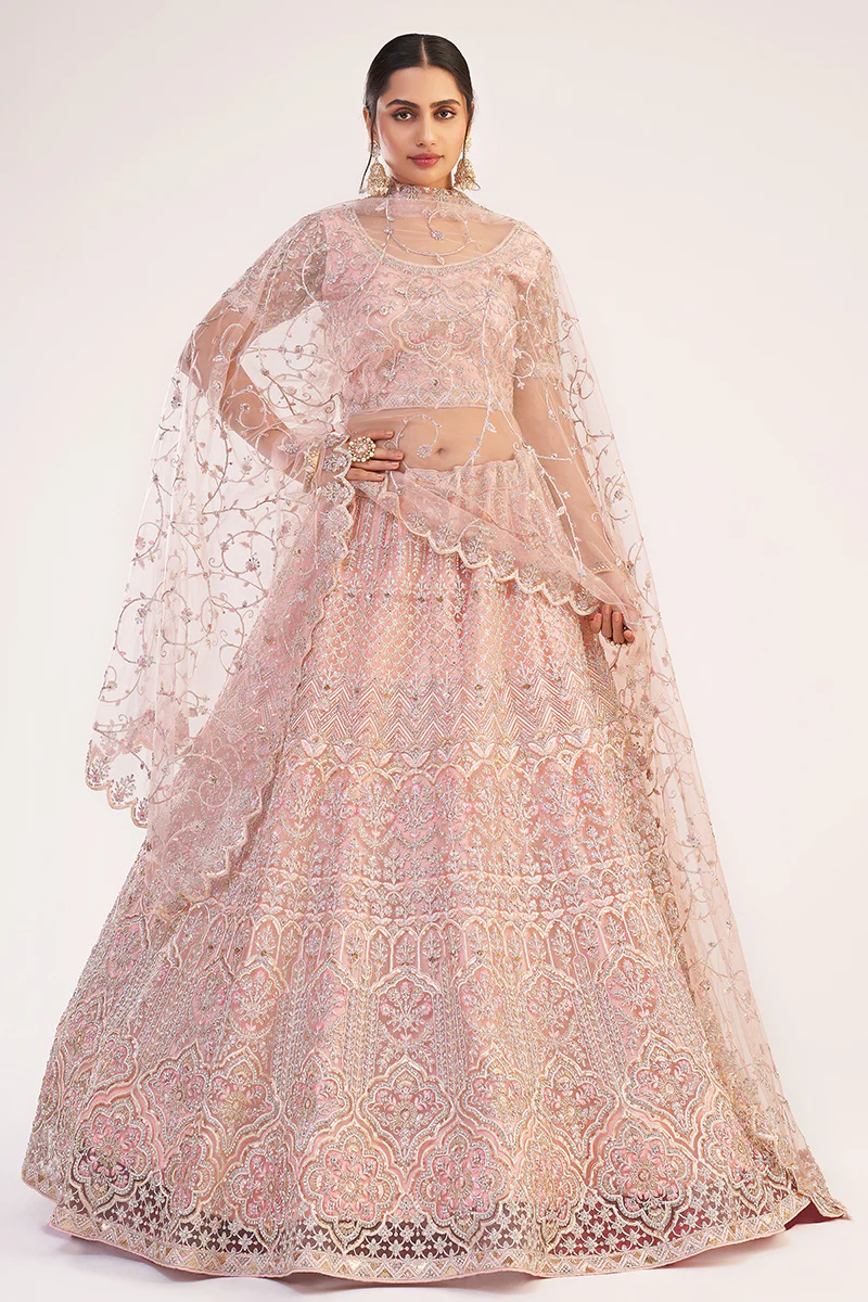 Rose Gold Designer Bridal Heavy Embroidered Lehenga Choli - Image 4