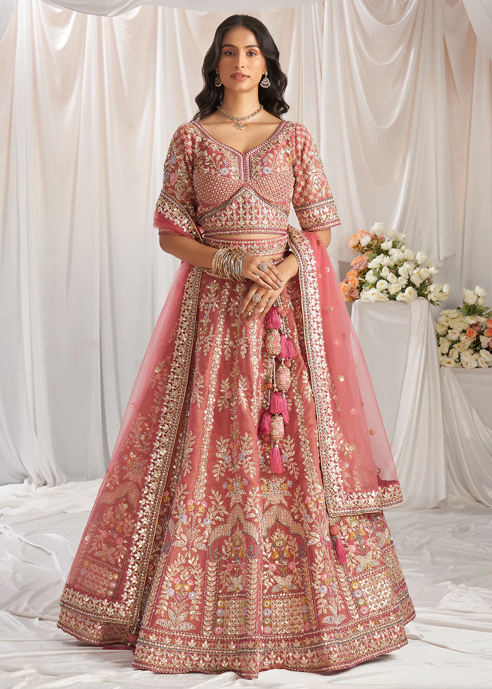 Rose Gold Gota Patti Embroidered Bridal Lehenga Choli