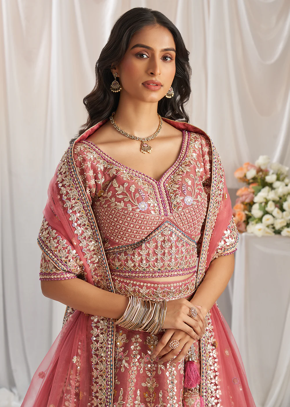 Rose Gold Gota Patti Embroidered Bridal Lehenga Choli - Image 2