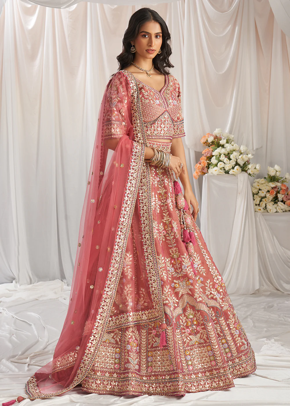 Rose Gold Gota Patti Embroidered Bridal Lehenga Choli - Image 6