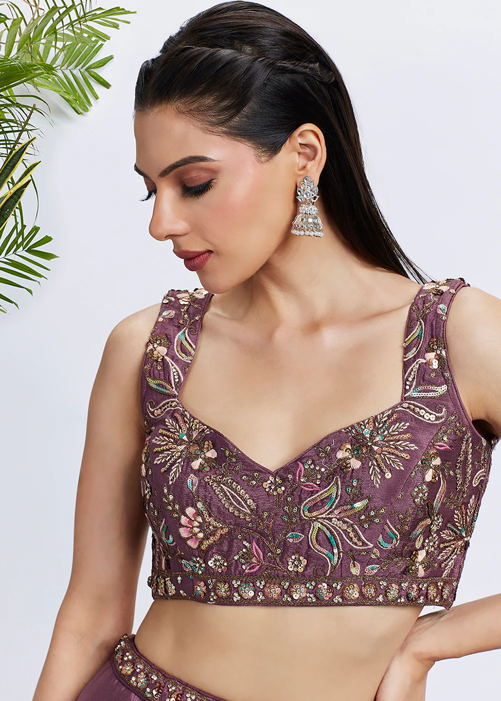 Rose Gold Pure Chiffon Sequins & Thread Designer Lehenga Choli - Image 2