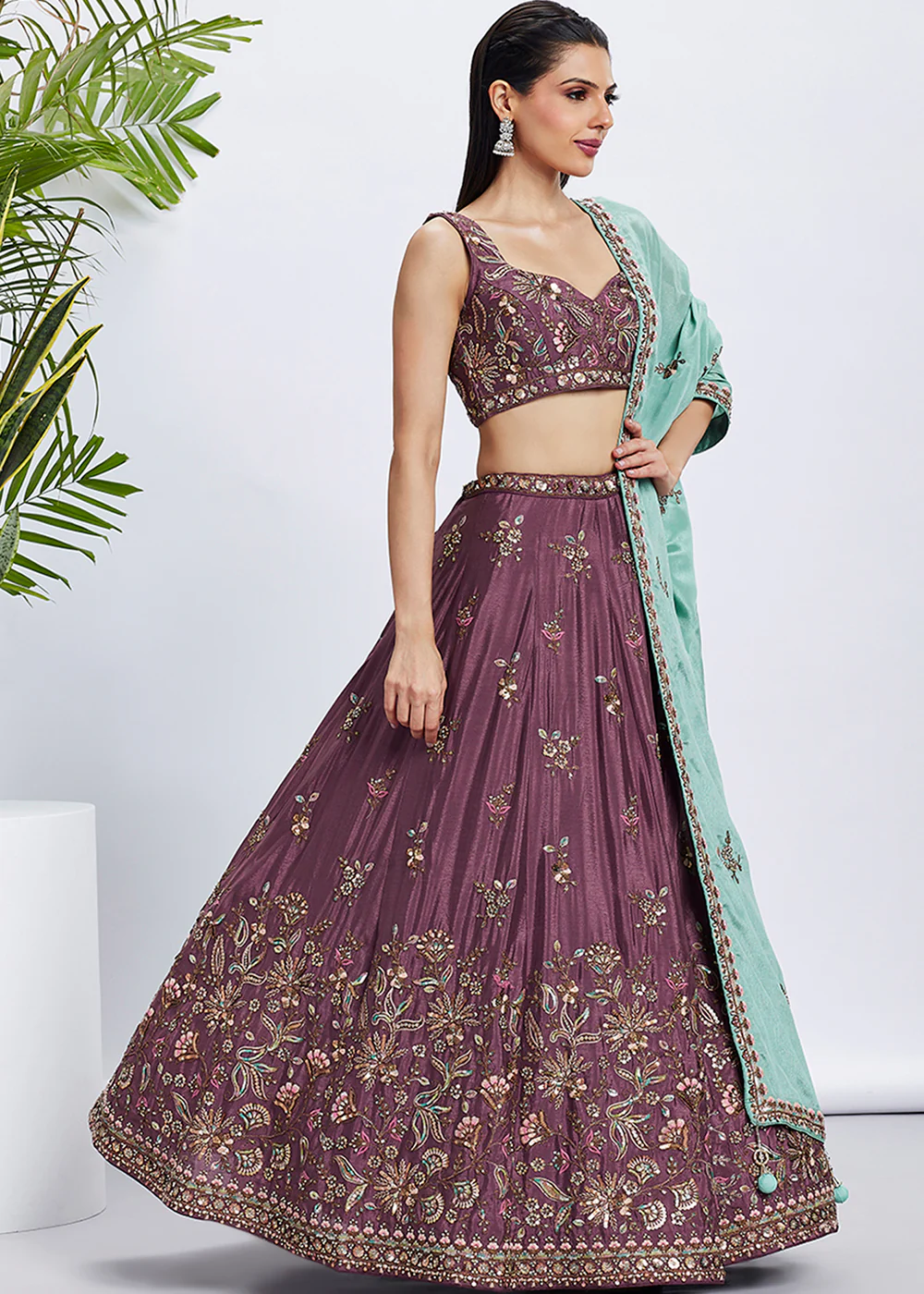 Rose Gold Pure Chiffon Sequins & Thread Designer Lehenga Choli - Image 5
