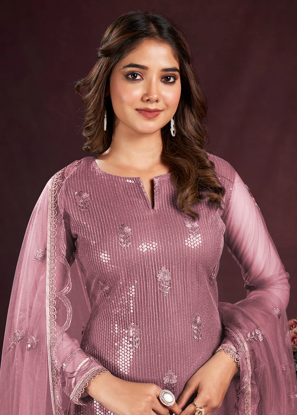 Rose Pink Butterfly Net Embroidered Festive Salwar Suit - Image 2