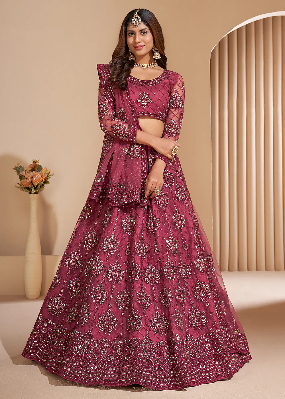 Rose Pink Designer Bridesmaids Wedding Lehenga Choli
