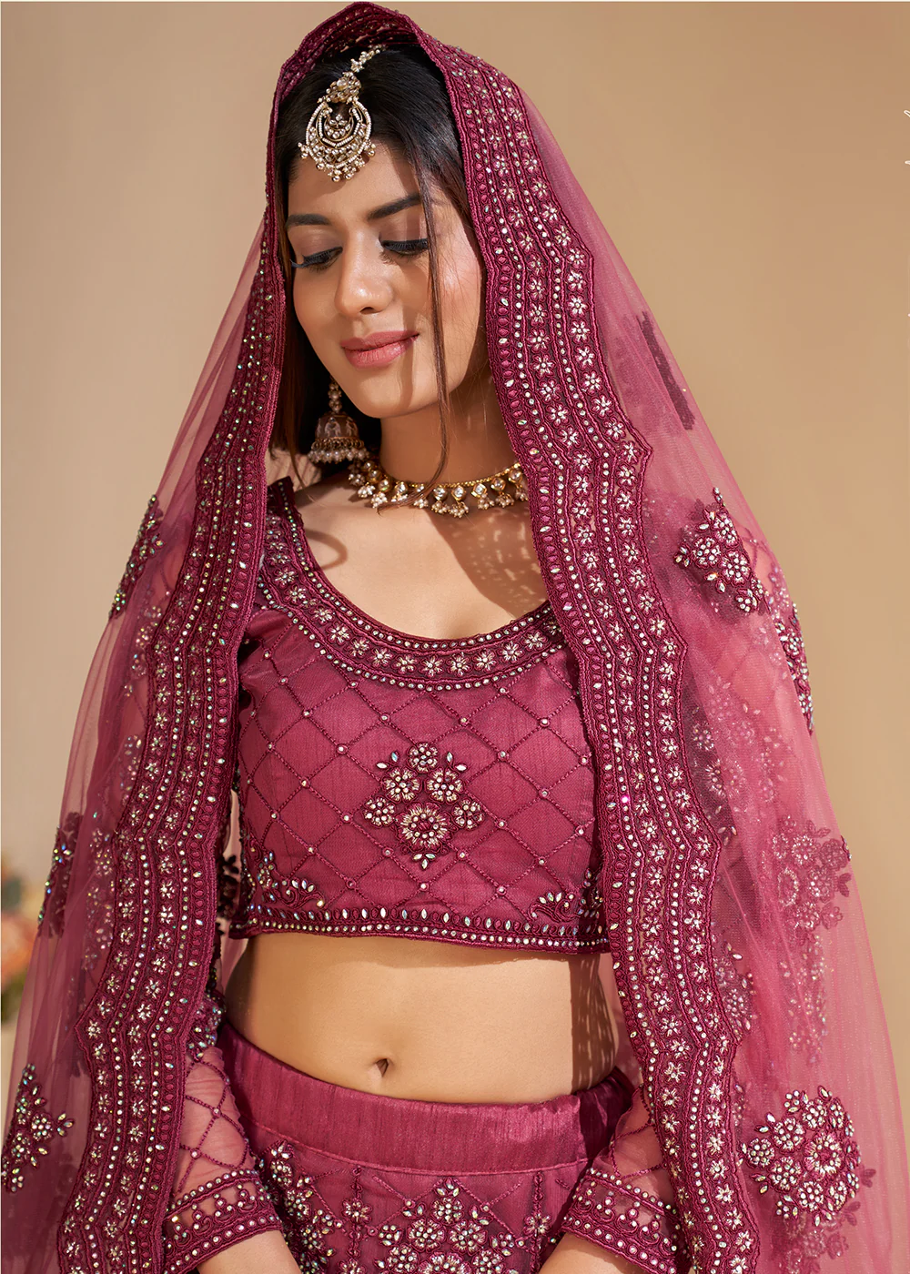 Rose Pink Designer Bridesmaids Wedding Lehenga Choli - Image 2