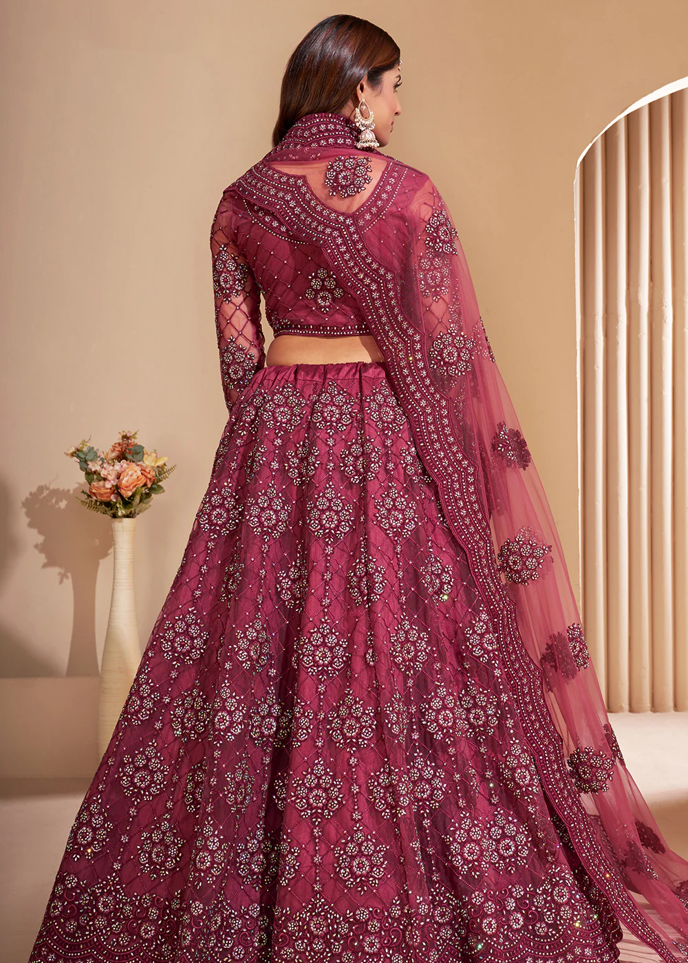 Rose Pink Designer Bridesmaids Wedding Lehenga Choli - Image 4