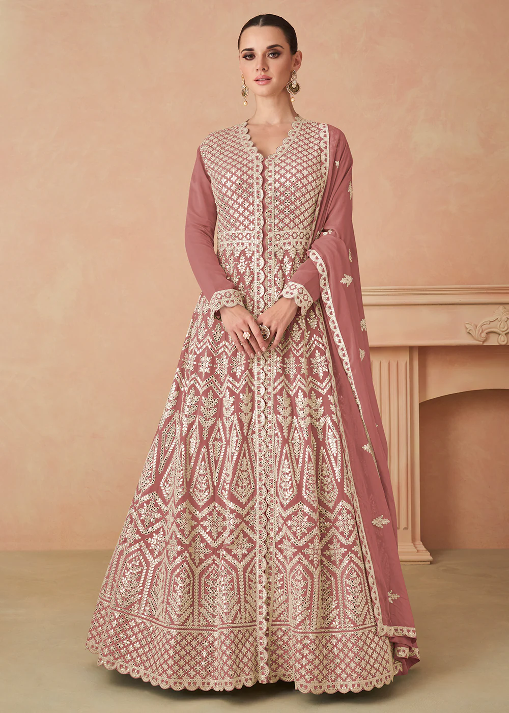 Rose Pink Georgette Skirt Style Anarkali Gown