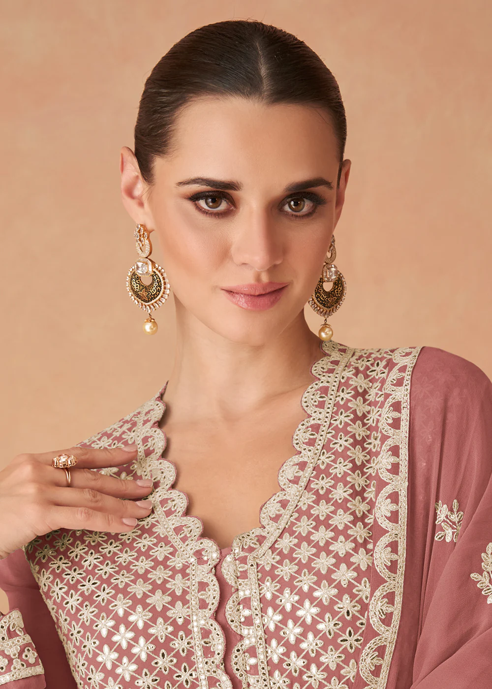 Rose Pink Georgette Skirt Style Anarkali Gown - Image 2