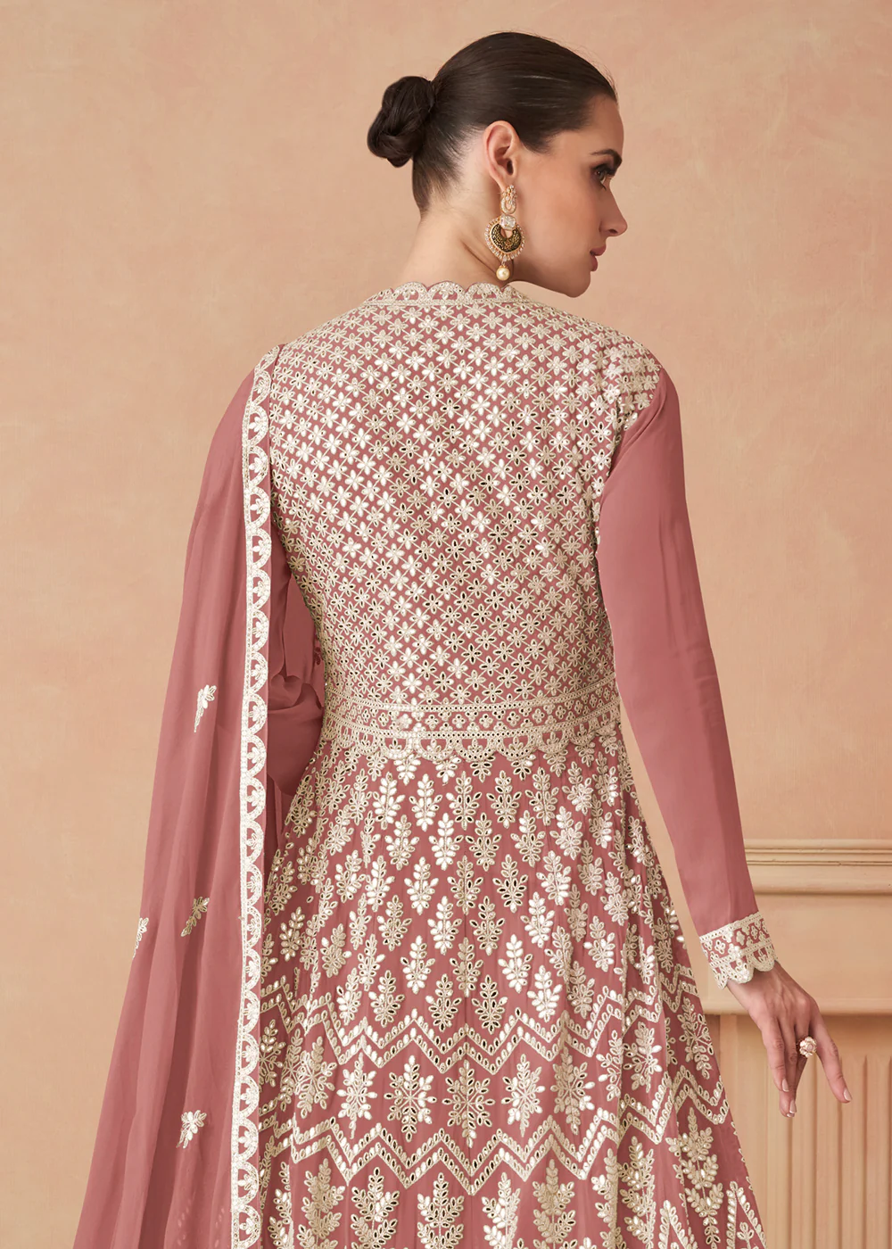 Rose Pink Georgette Skirt Style Anarkali Gown - Image 3