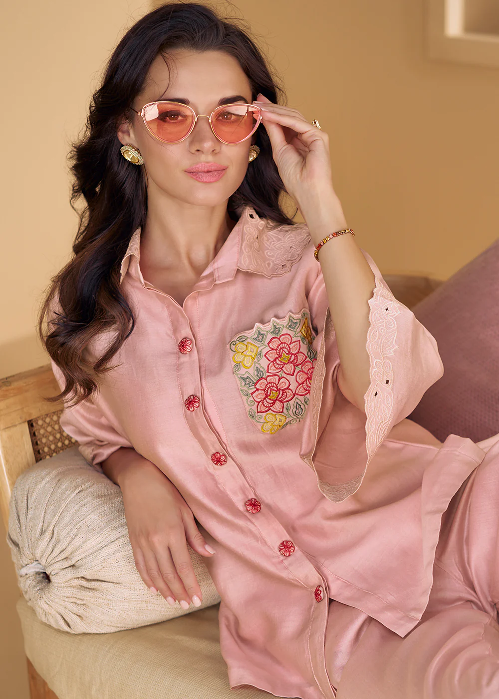 Rose Pink Silk Party Wear Indo-Western Co-Ords Set - Image 3