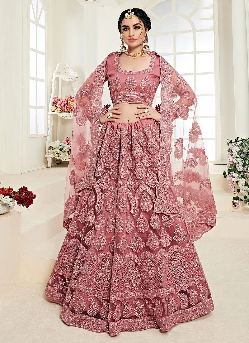Rouge Pink A Line Trendy Wedding Lehenga Choli - Image 4