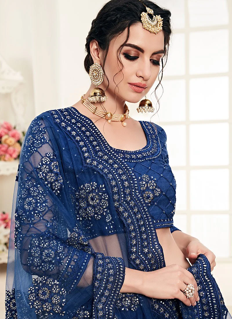 Royal Blue A Line Trendy Wedding Lehenga Choli - Image 2