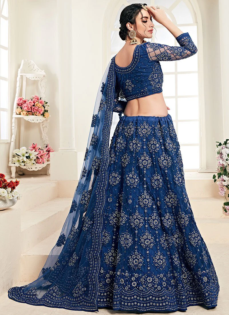 Royal Blue A Line Trendy Wedding Lehenga Choli - Image 3