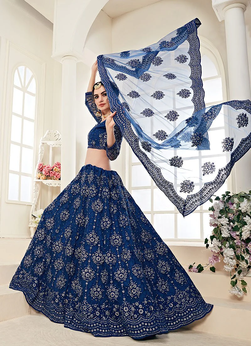 Royal Blue A Line Trendy Wedding Lehenga Choli - Image 4