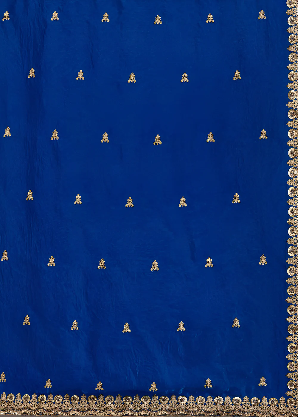 Royal Blue Multiple Sequins Embroidered Wedding Saree - Image 8